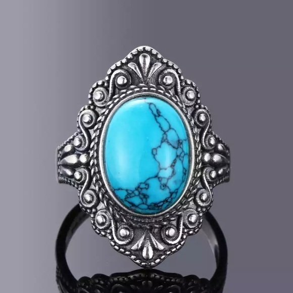 Jewelry - 925 STERLING SILVER VINTAGE TURQUOISE NATURAL LABRADORITE SIZE 7 RING